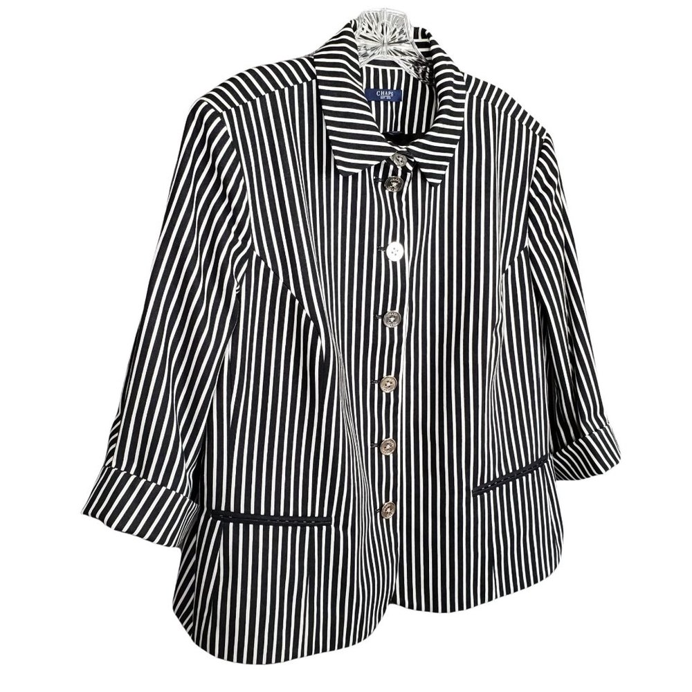 Chaps Size 2X Blazer Beverly Hills Cotton Stripe Cuffed Sleeves Shaped Fit Black